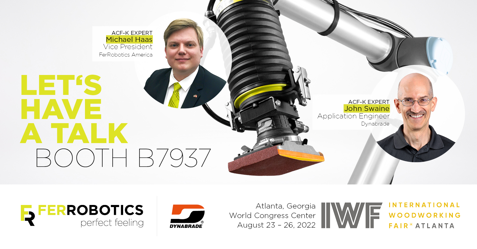 Live Demo FerRobotics Active Contact Flange Kit with Dynabrade Power Tools